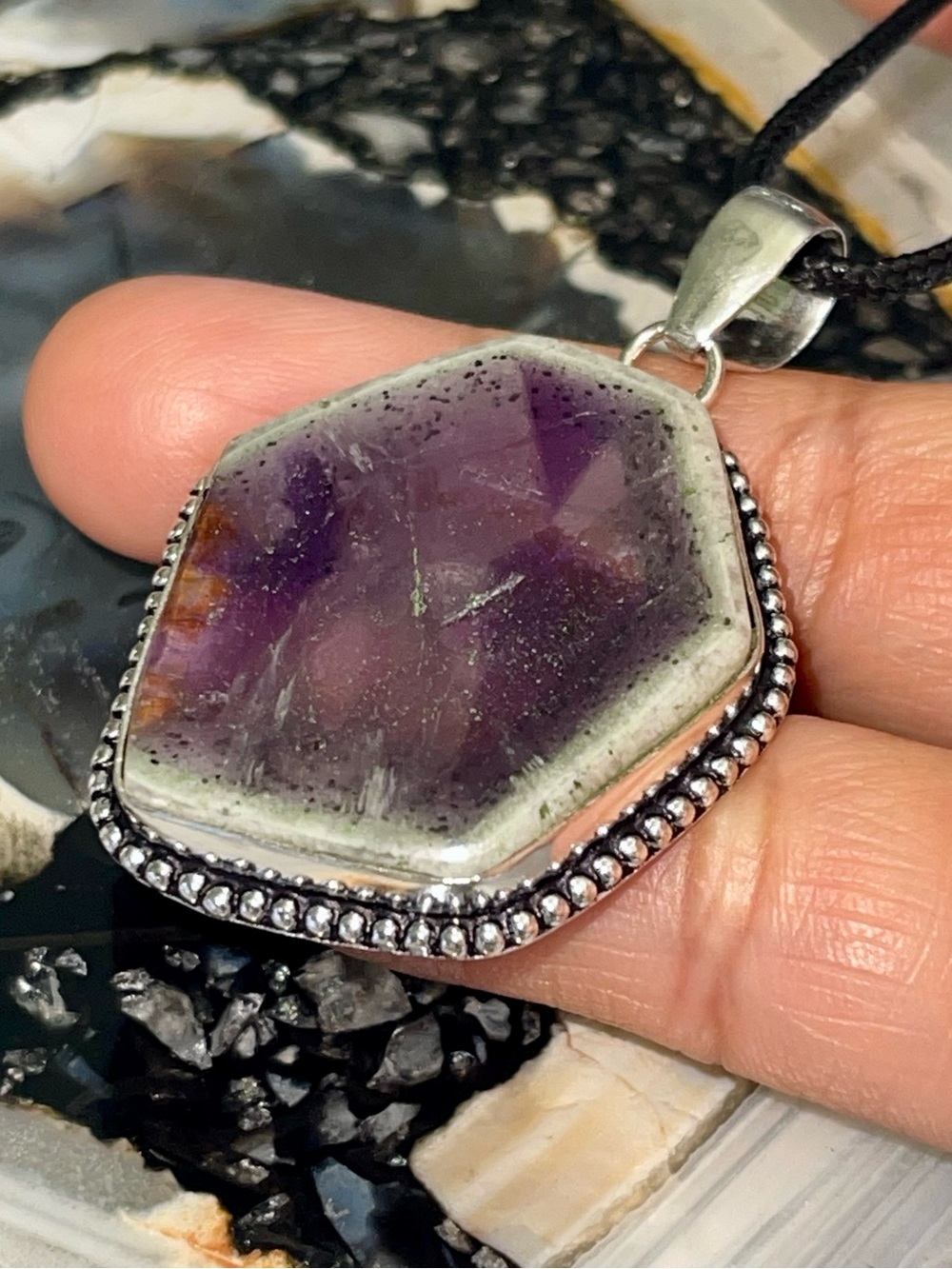 Auralite Trapiche Amethyst Crystal Pendant 2 1/4”